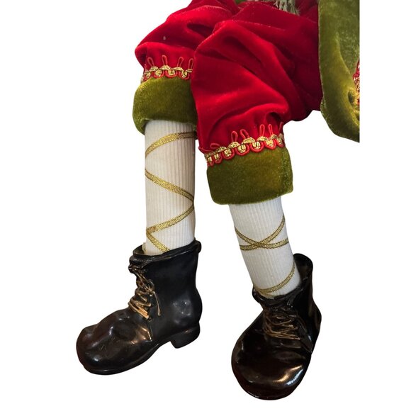 Victorian Style Santa Shelf Sitter/Mantle Decor Weighted  Red & Green Velvet - Picture 4 of 6